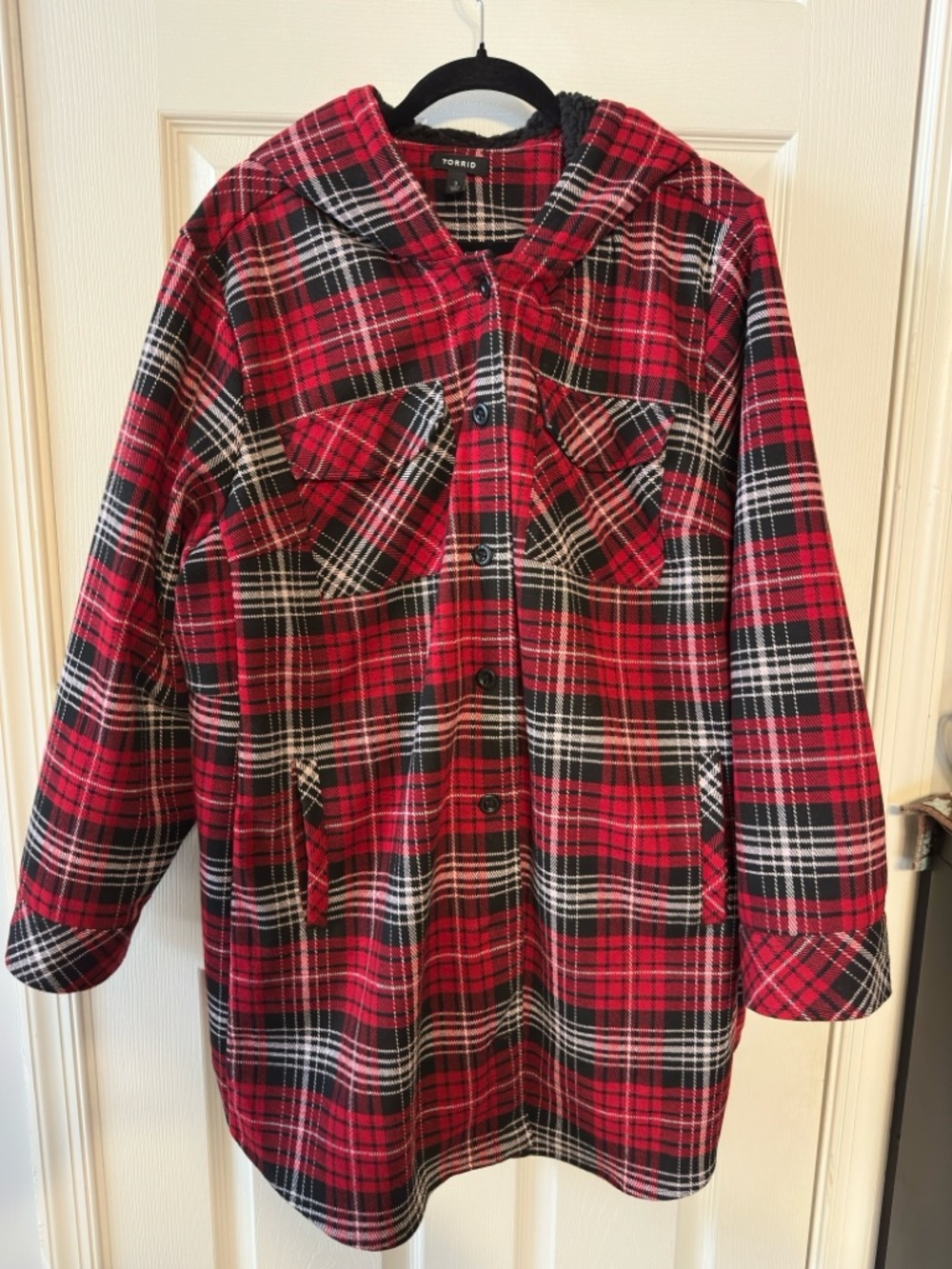 torrid Red Black Plaid Hooded Utility Shacket